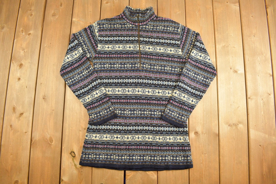 Vintage Hechter Jeans Quarter Zip Up Knitted Sweater