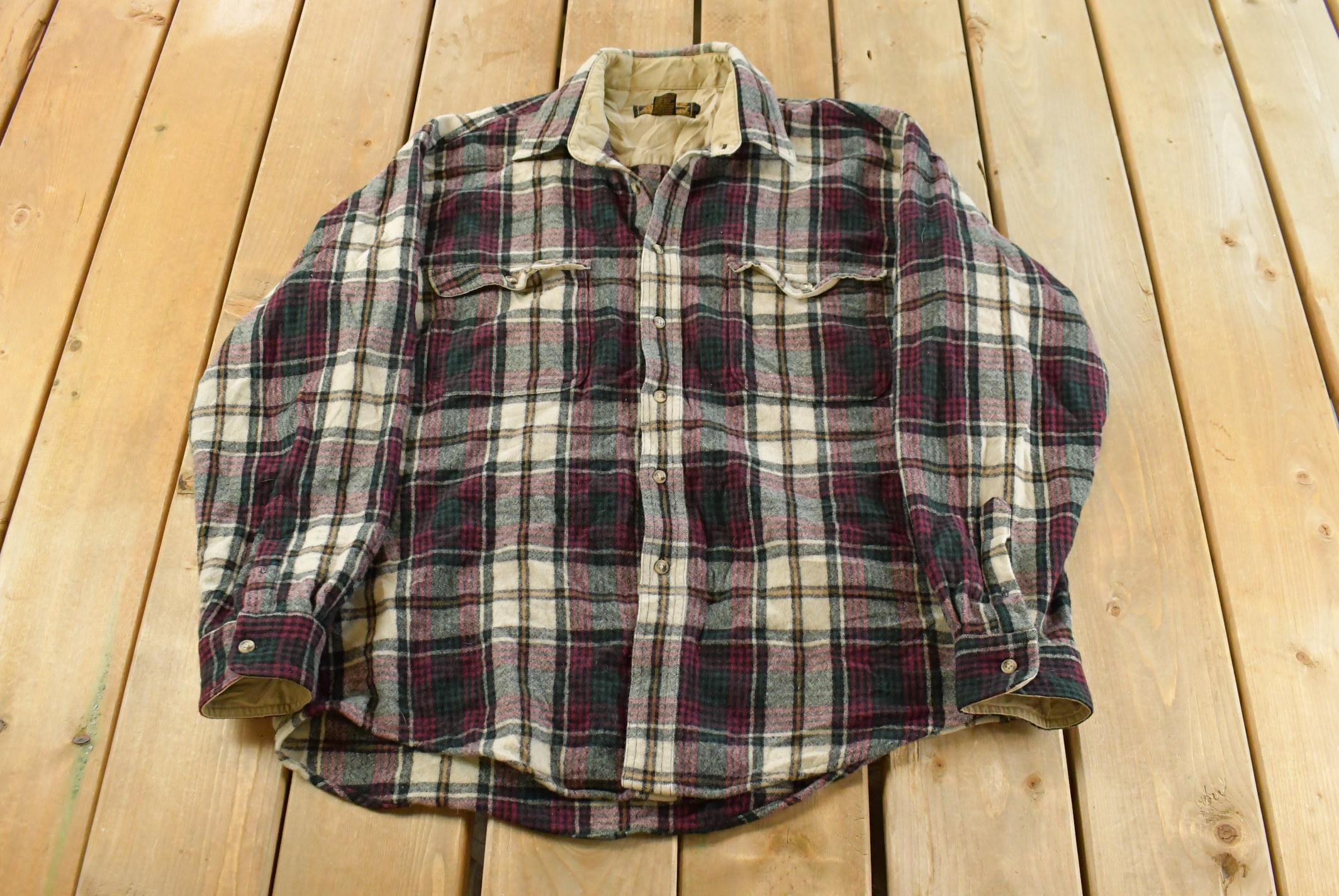 Vintage 1980s Eddie Bauer Wool Flannel Button Up Shirt Men's Large /