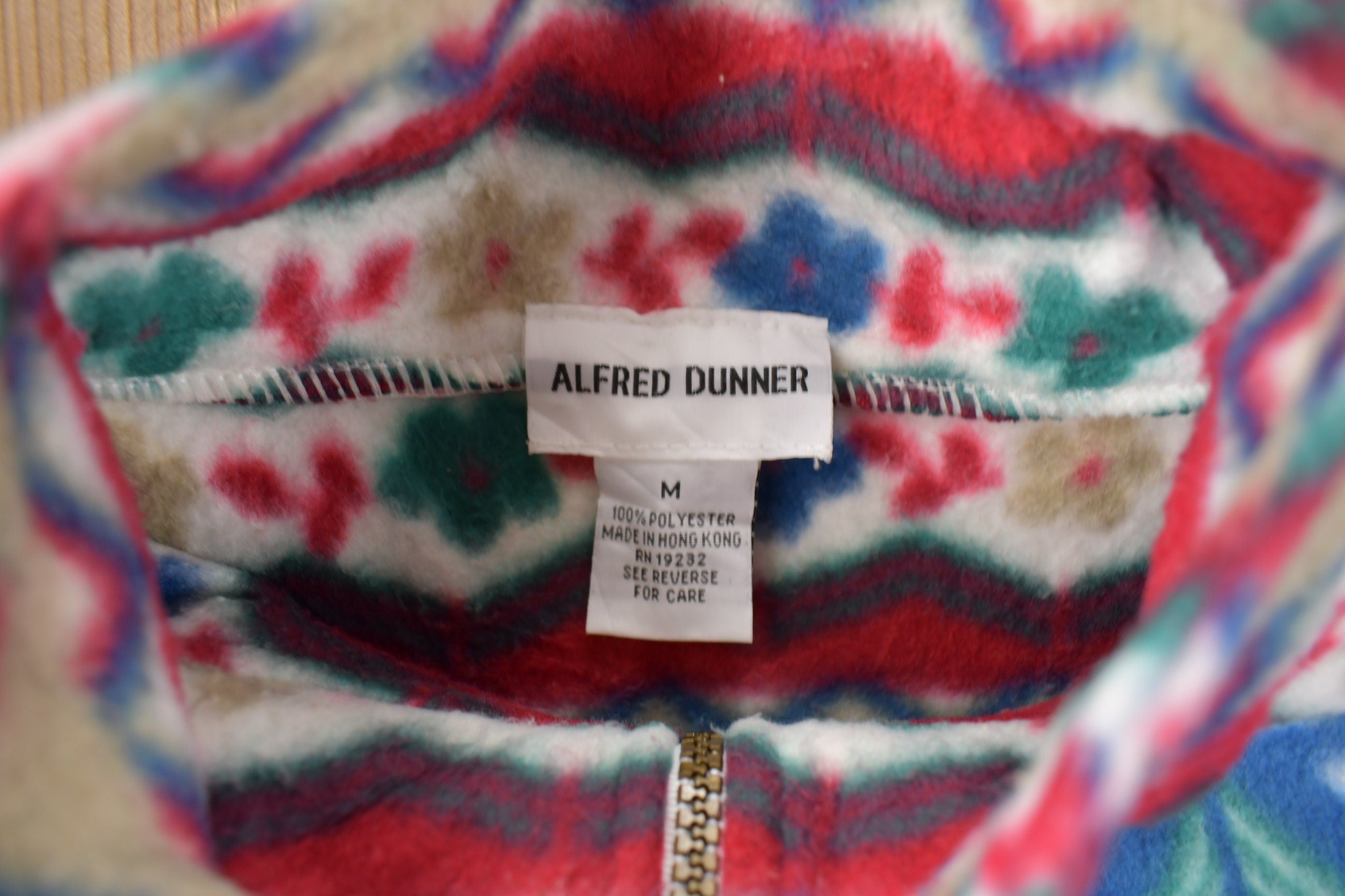 Vintage 1990s Alfred Dunner All Over Print Zip Up Fleece Sweater Size Woman's Medium