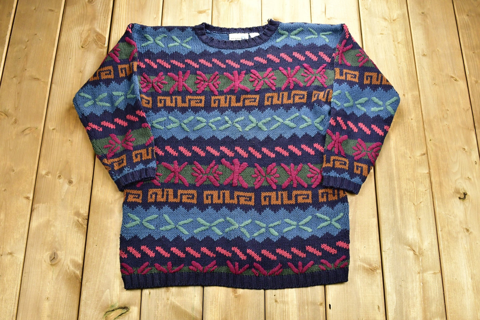 Vintage 1990's Abstract Pattern Knitted Sweater / Vintage 90s Crewneck / Pattern Sweater / Paul Harris Design / Pullover Sweatshirt /