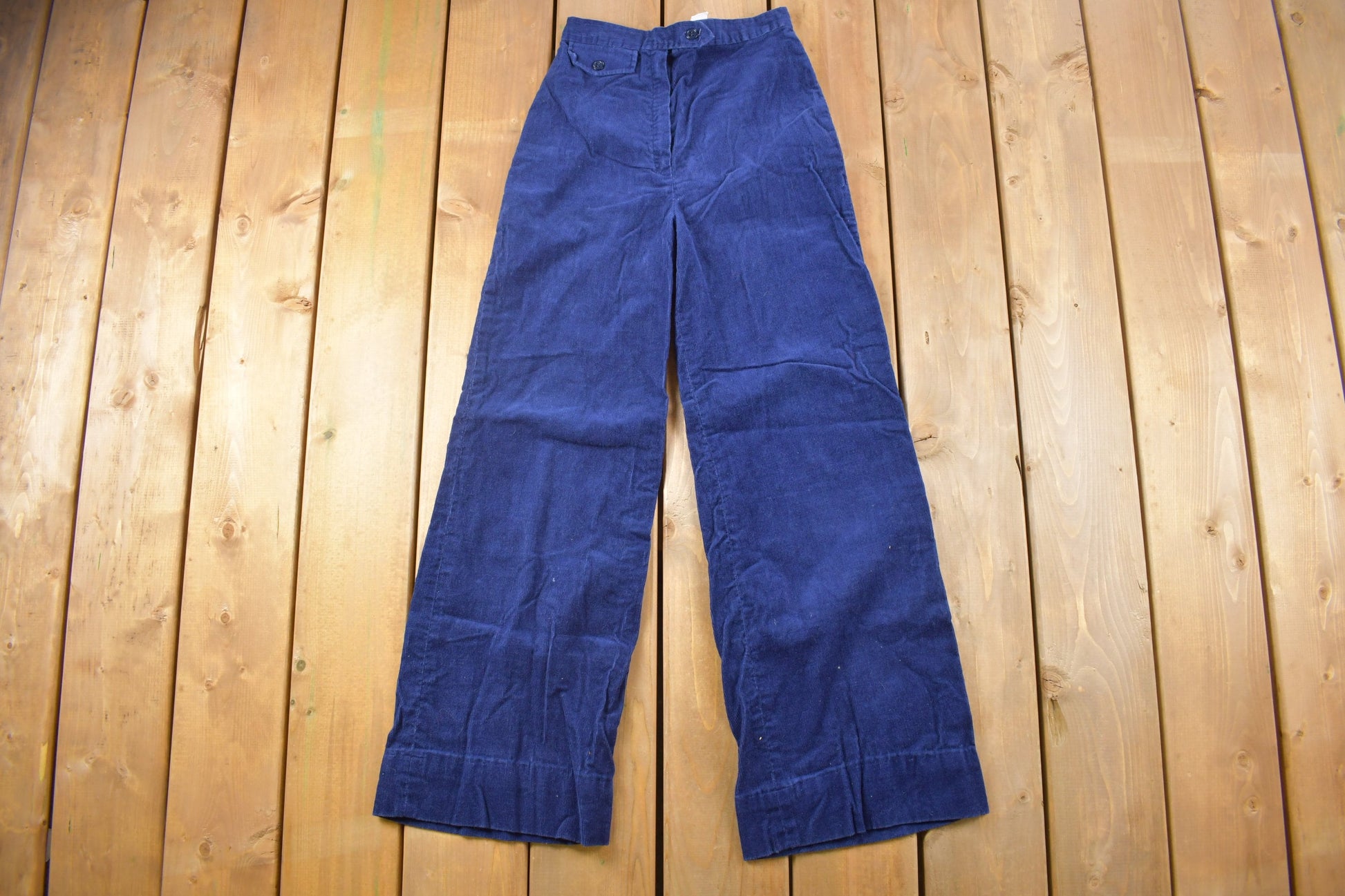 Vintage 1970s Ship 'n Shore Navy Blue Corduroy Flare Pants Size 24 x 30