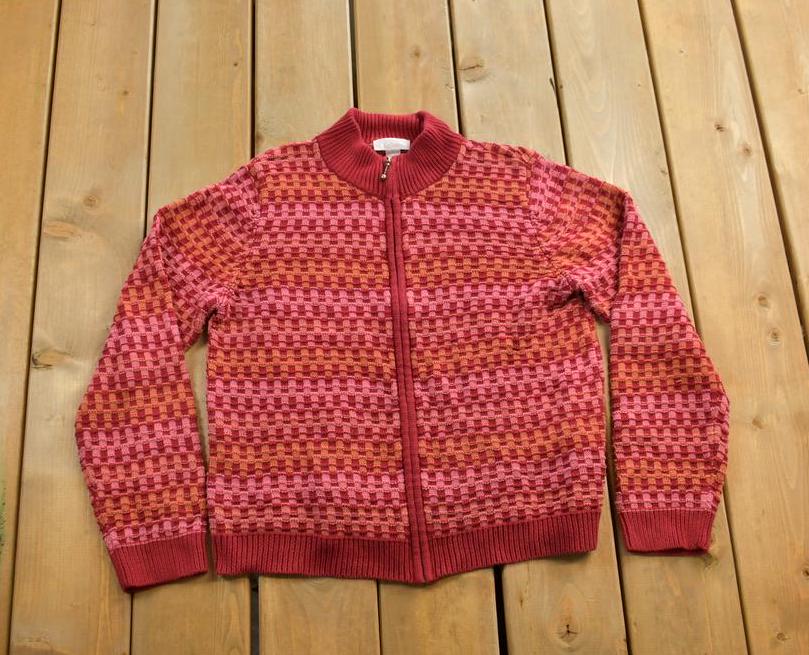 Vintage 1990s Christopher & Banks All Over Print Full Zip Knitted Sweater