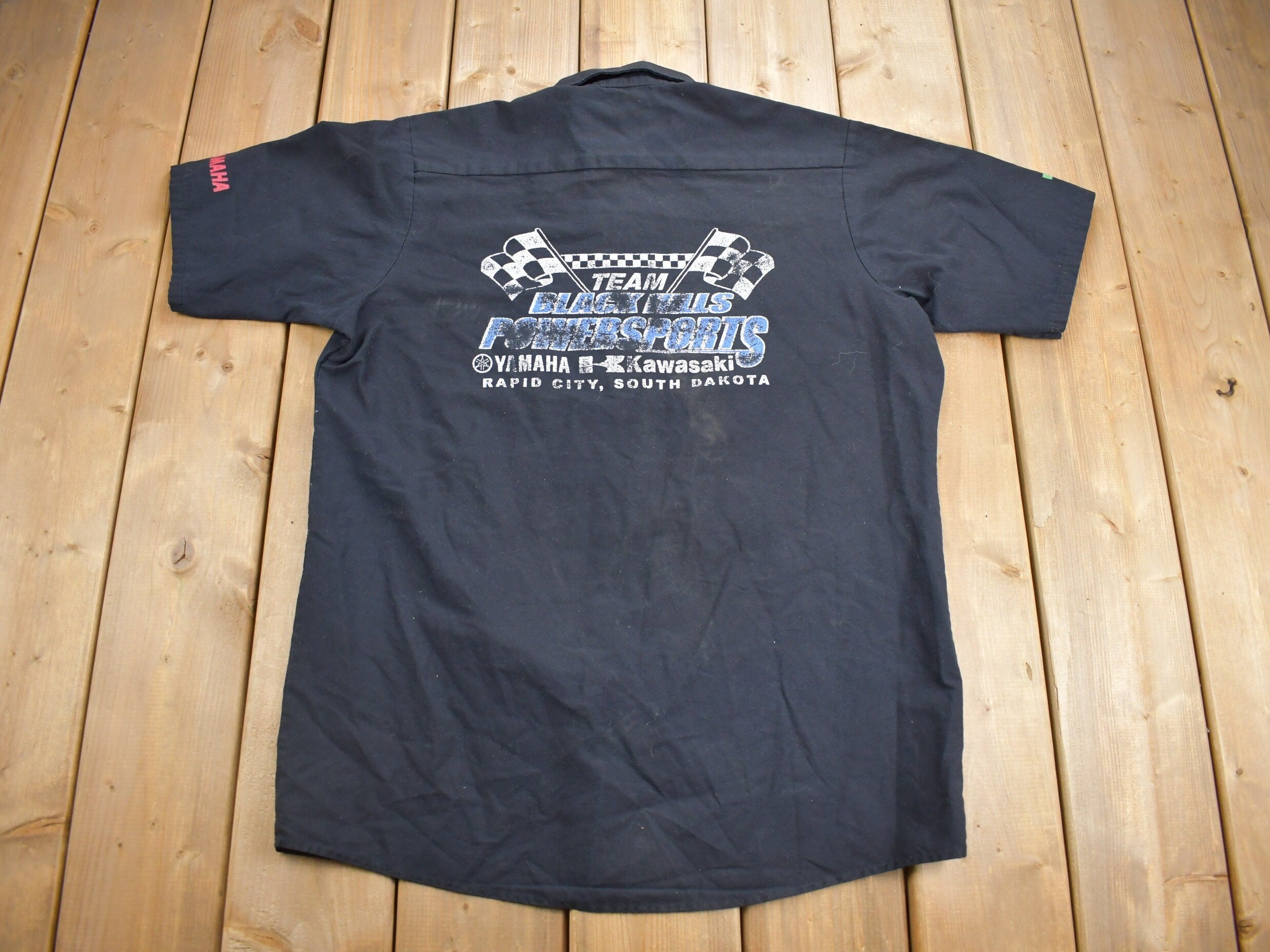 Vintage 1990s Yamaha Kawasaki Black Hills Power Sports Button Up Shirt