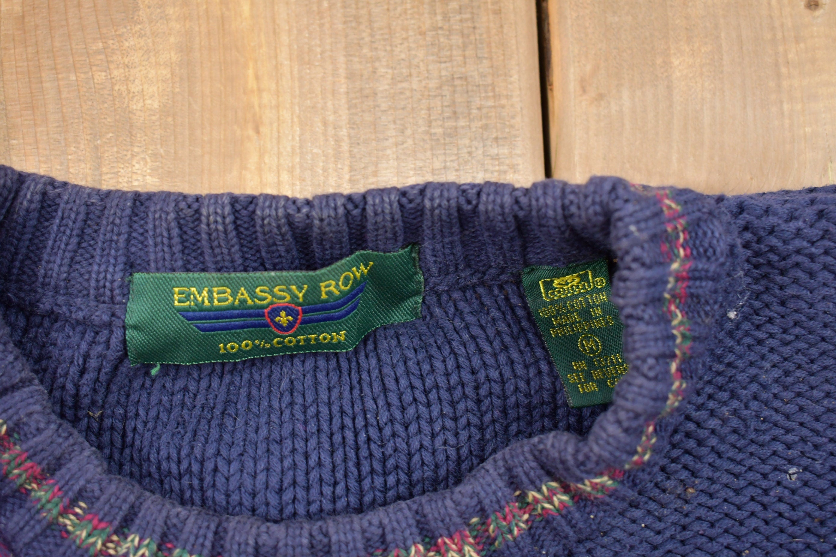 Vintage 1990s Embassy Row Plaid Knitted Sweater  Vintage 90s Crewneck  Pattern Sweater  Outdoor  Hand Knit  Pullover Sweatshirt