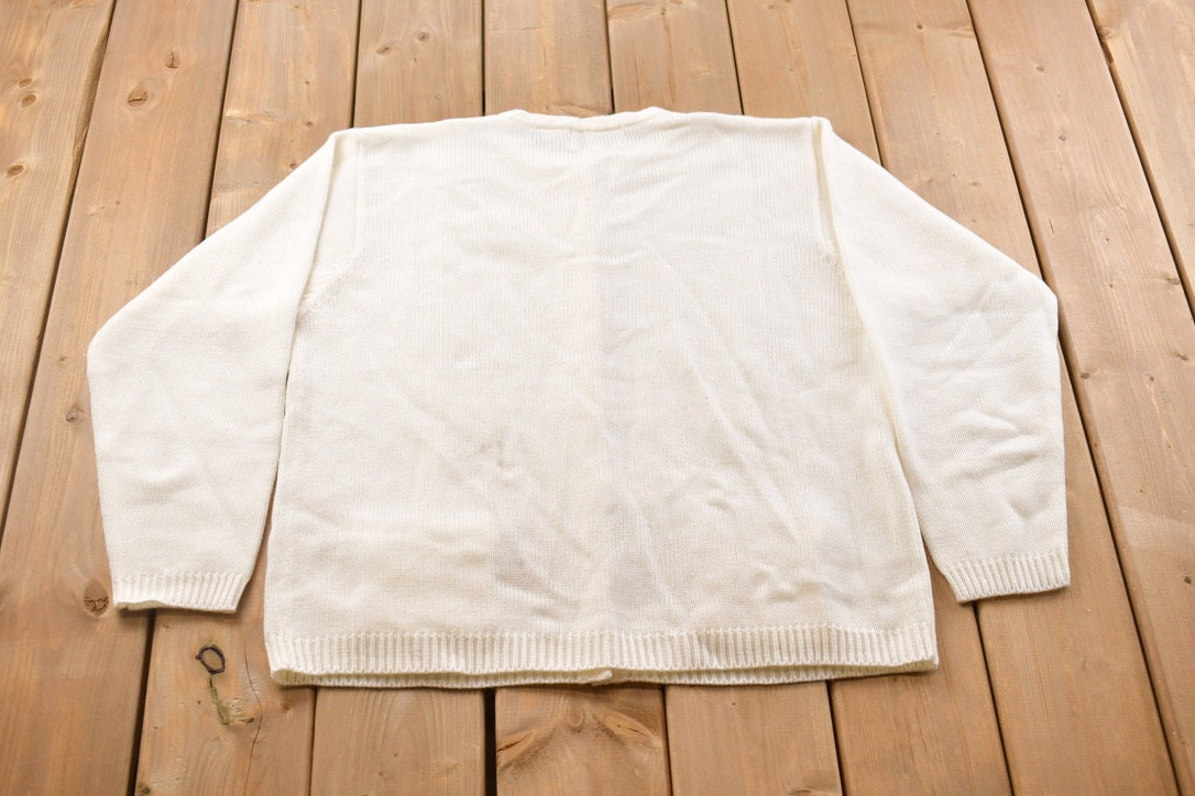 Vintage 1990s Cascade Knitted White Cardigan Sweater