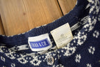Vintage 1990s Erika & Co Knitted Cardigan Sweater  Vintage Cardigan  Button Up  Striped  Embroidered  Snowflake Theme  Winter Knit