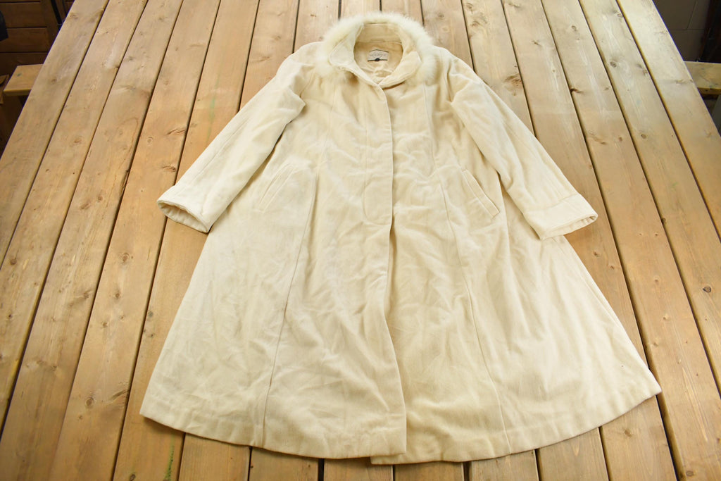 Vintage 1980s Sequence Wool Cashmere Trench Over Coat Women's Large