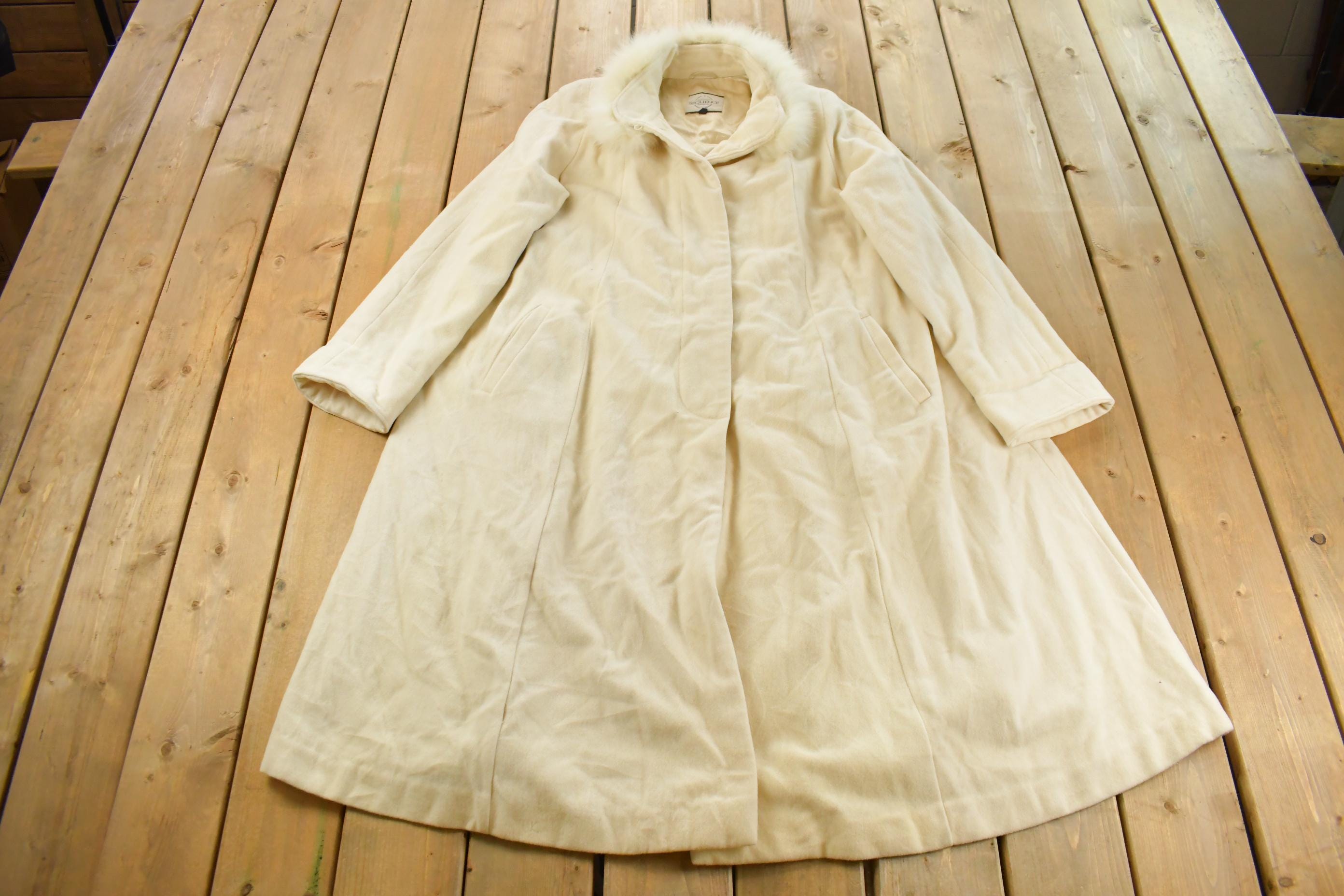 Vintage 1980s Sequence Wool Cashmere Trench Over Coat Women's Large