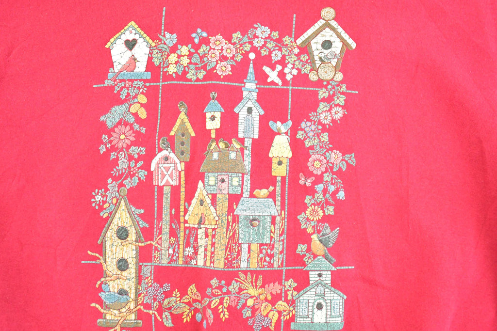 Vintage 1990s Morning Sun Cardinal Birdhouse Souvenir Collared Sweatshirt Womens XL / 90s Crewneck / Travel Vacation Sweater