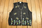 Vintage 1990s Embroidered Knitted Button Up Sweater Vest