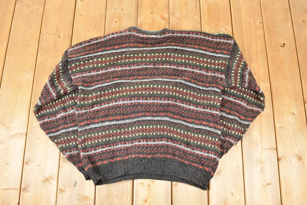 Vintage 1990s New Era Abstract Striped Knit Crewneck Sweater Men's L