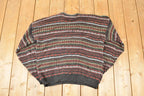 Vintage 1990s New Era Abstract Striped Knit Crewneck Sweater Men's L