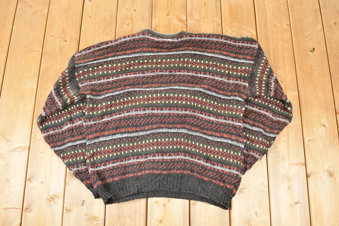 Vintage 1990s New Era Abstract Striped Knit Crewneck Sweater Men's L