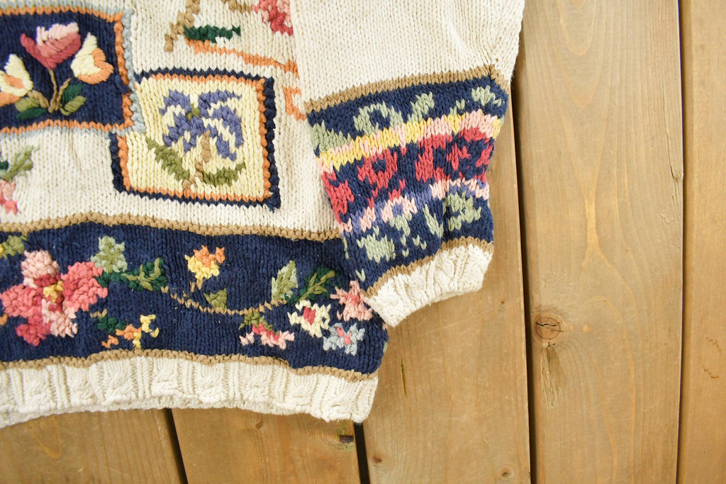 Vintage 1990s Stitches Floral Theme Knit Crewneck Sweater Women's Medium