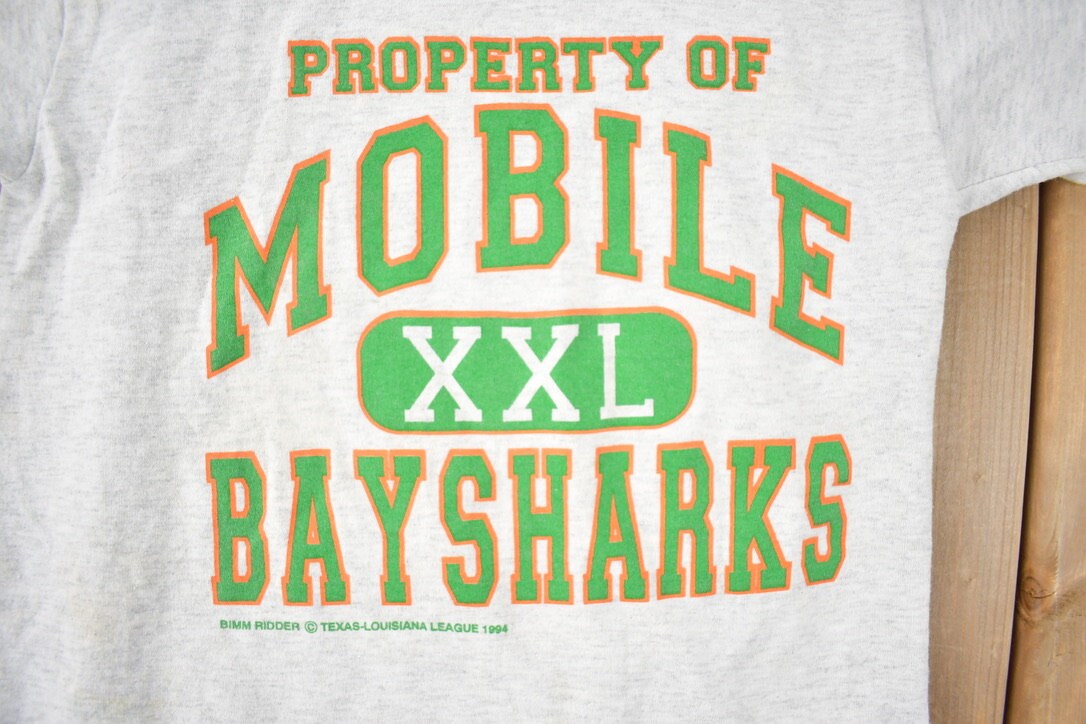 Vintage 1994 Bimm Riddler Mobile Baysharks Collegiate Graphic KIDS T-Shirt Made In USA