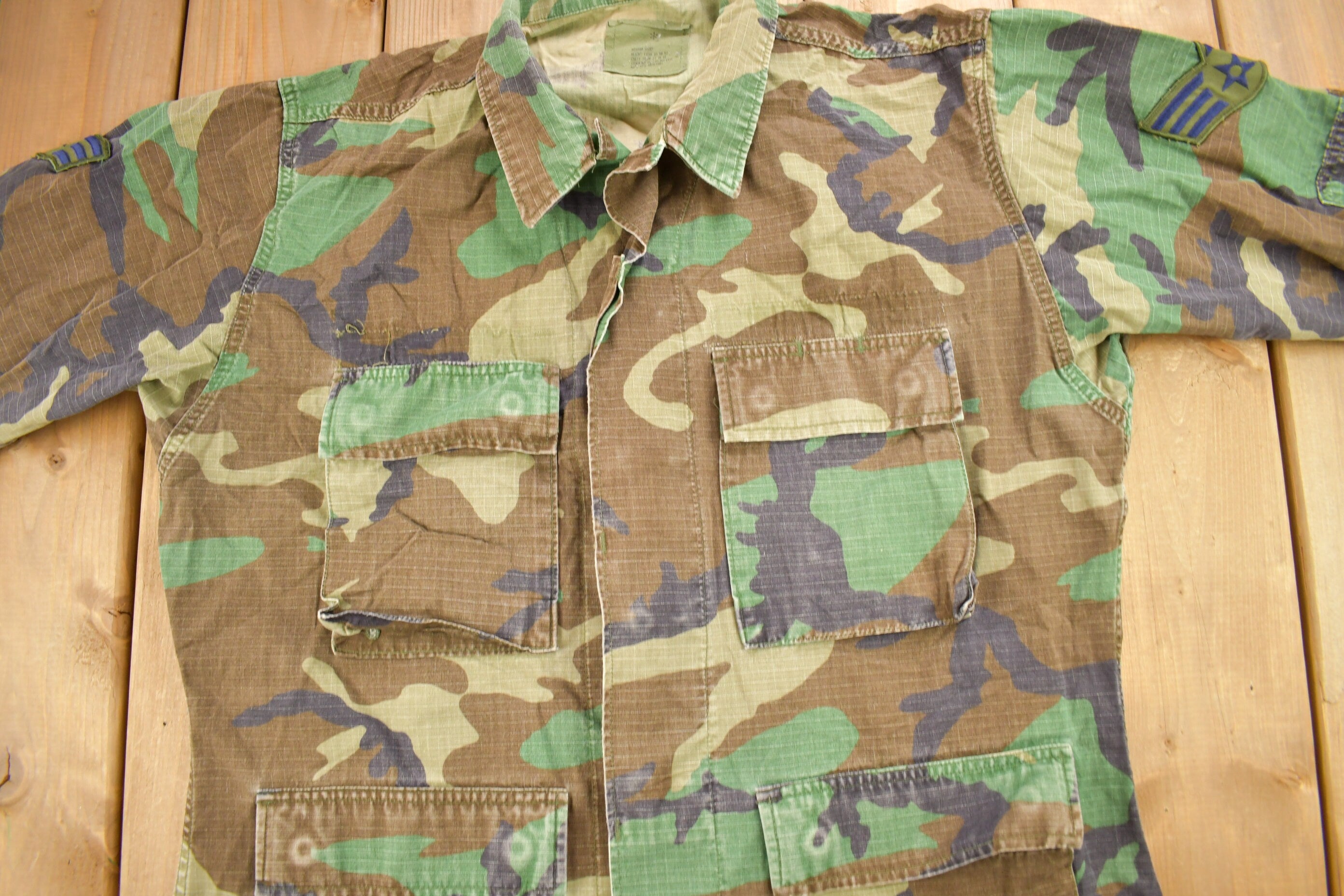 Vintage Military Woodland Camouflaged Button Up Shirt