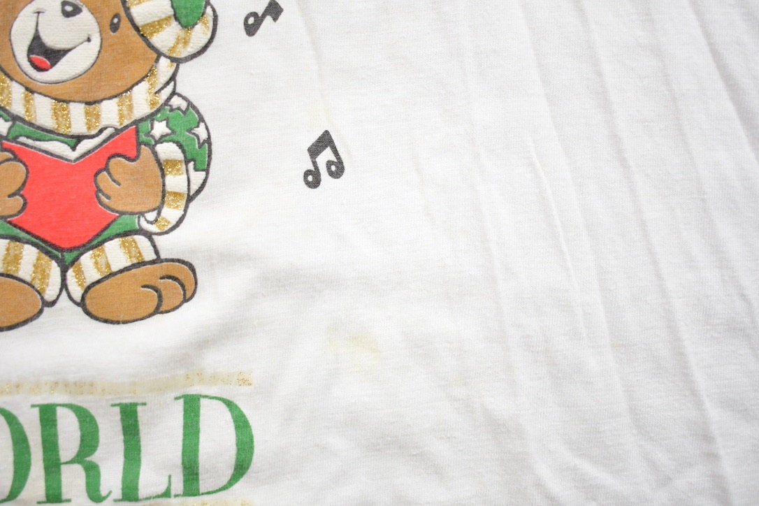 Vintage 1990s Joy to The World Christmas Carol Teddy Bear Theme Graphic T-Shirt
