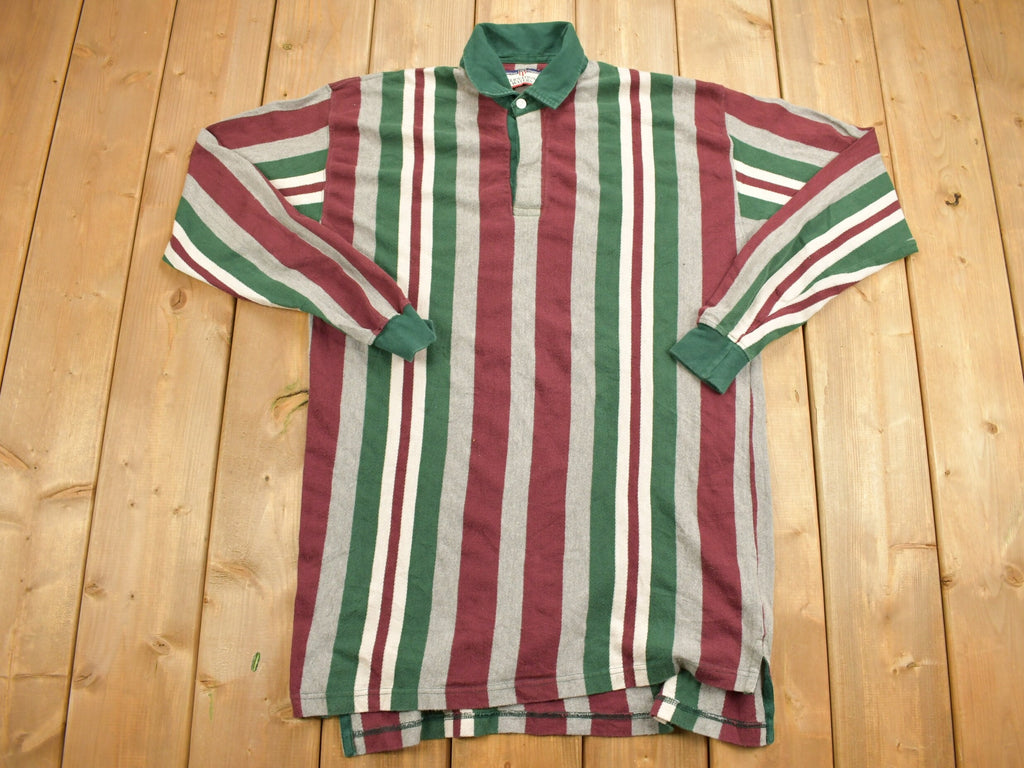Vintage 1990s International Waters Quarter Button Striped Sweatshirt