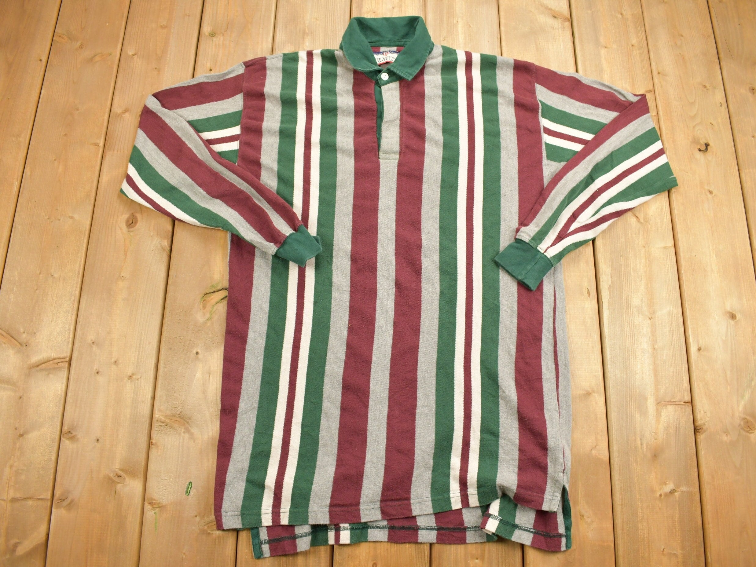 Vintage 1990s International Waters Quarter Button Striped Sweatshirt