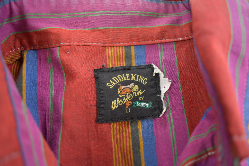 Vintage 1980s Saddle King Striped Pearl Snap Button Up Shirt Made In USA
