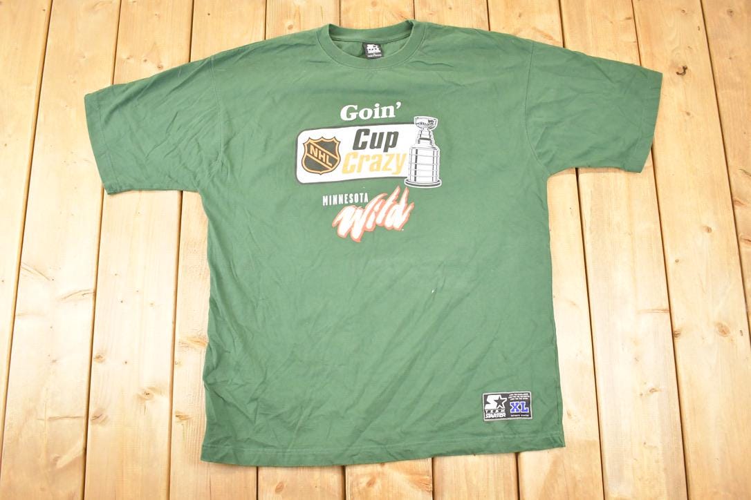 Vintage 1990s Starter Minnesota Wild Cup Crazy NHL T-Shirt Men's XL