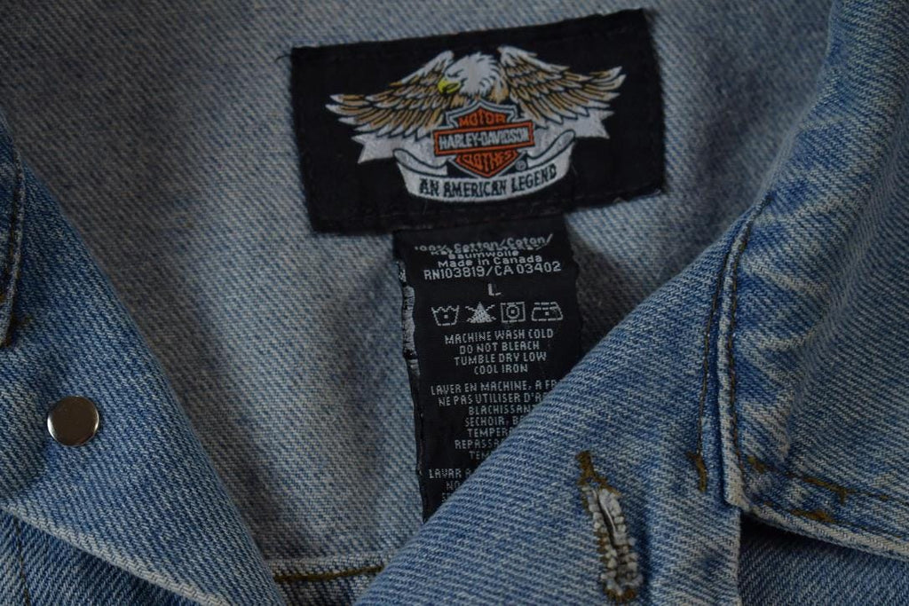 Vintage Y2K Harley Davidson Motorcycles Embroidered Jean Jacket - Large