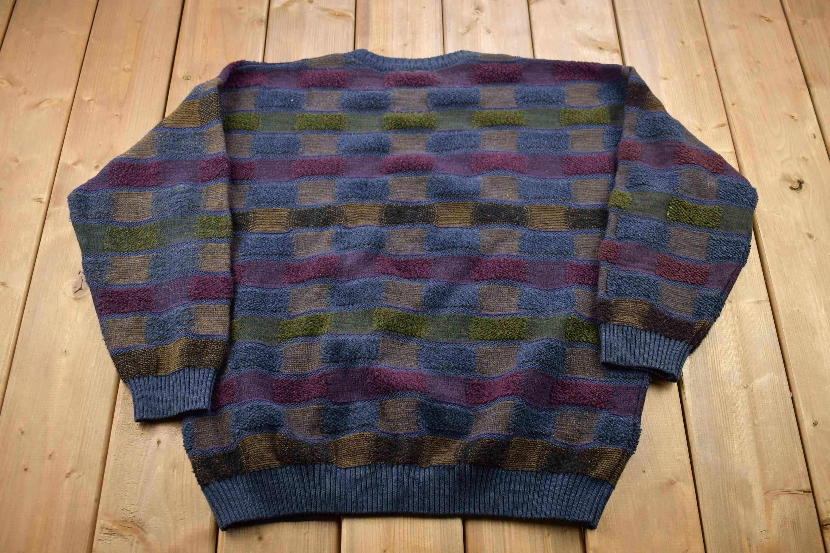 Vintage 1990s Tosani 3D Colored Cable Knit Crewneck Sweater  Vintage 90s Crewneck  Abstract Patterns