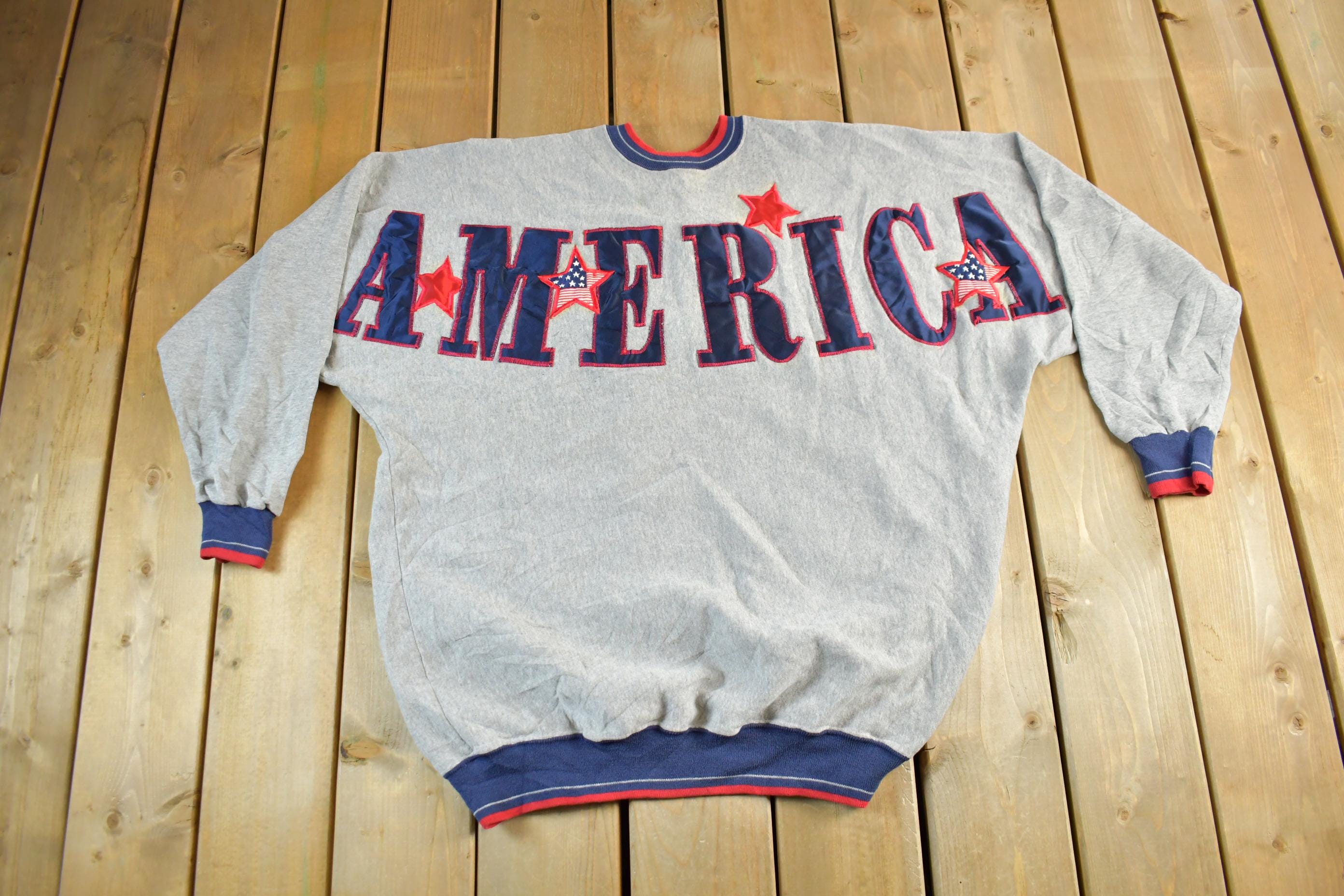 Vintage 1990s USA America Embroidered Crewneck Sweatshirt Men's 2XL