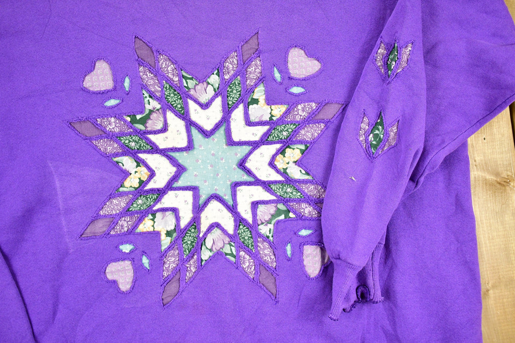 Vintage 1990s Heart Graphic Embroidered Cute Crewneck Sweater