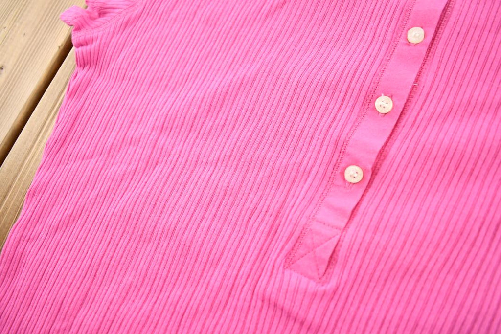 Vintage 2000s Hot Pink Ribbed Henley Tube Top