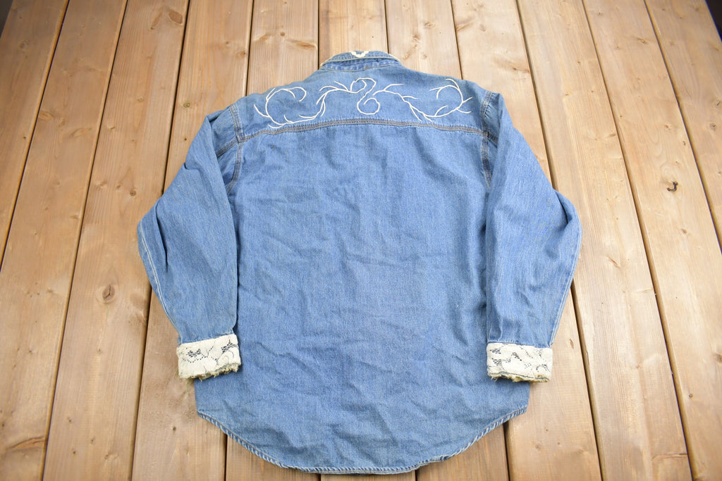 Vintage 1990s Zana-Di Lace Patchwork Denim Button Up Shirt