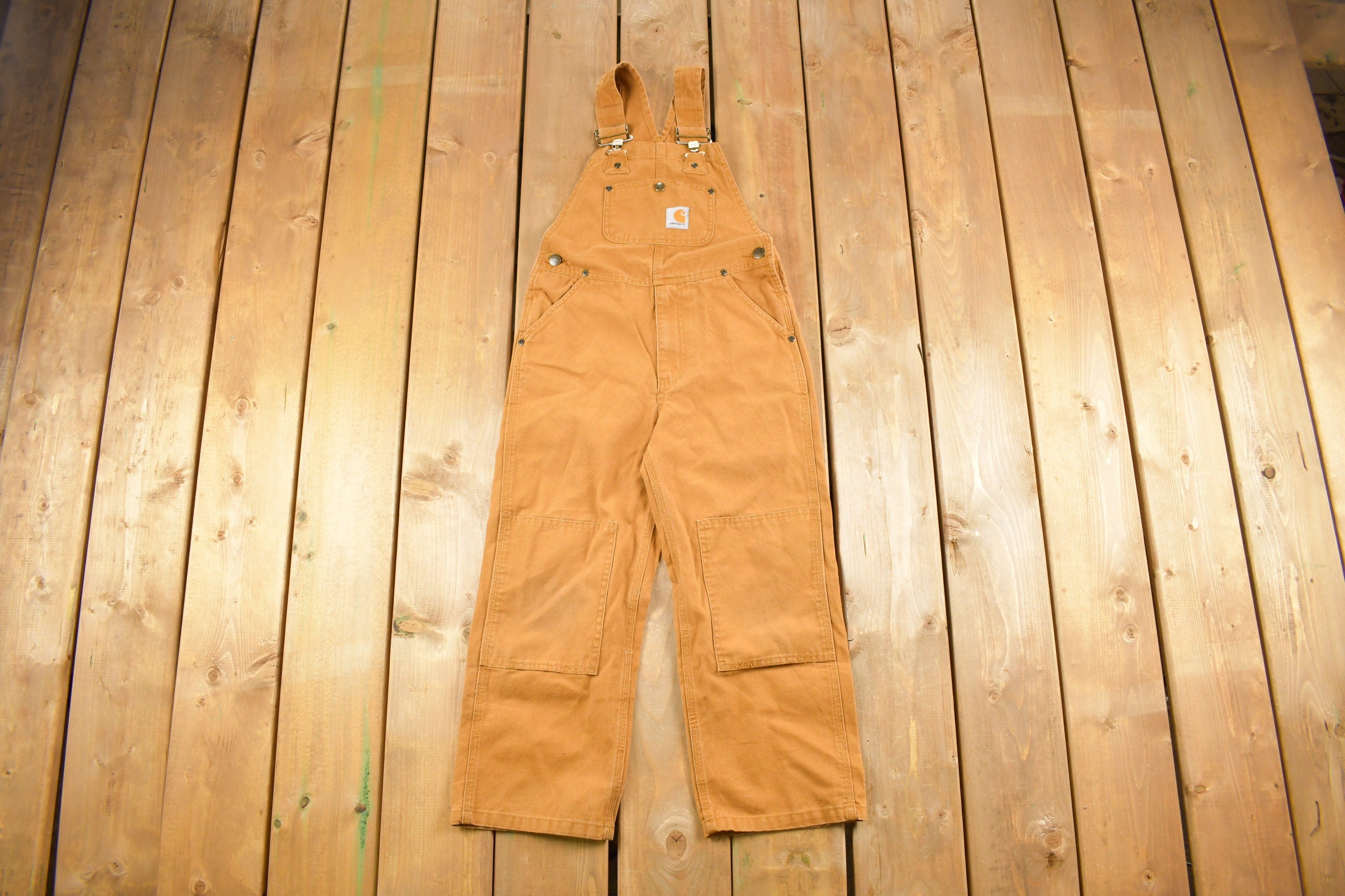 Vintage 1990s Carhartt Youth Size Double Knee Canvas Overalls Size 28 x 19