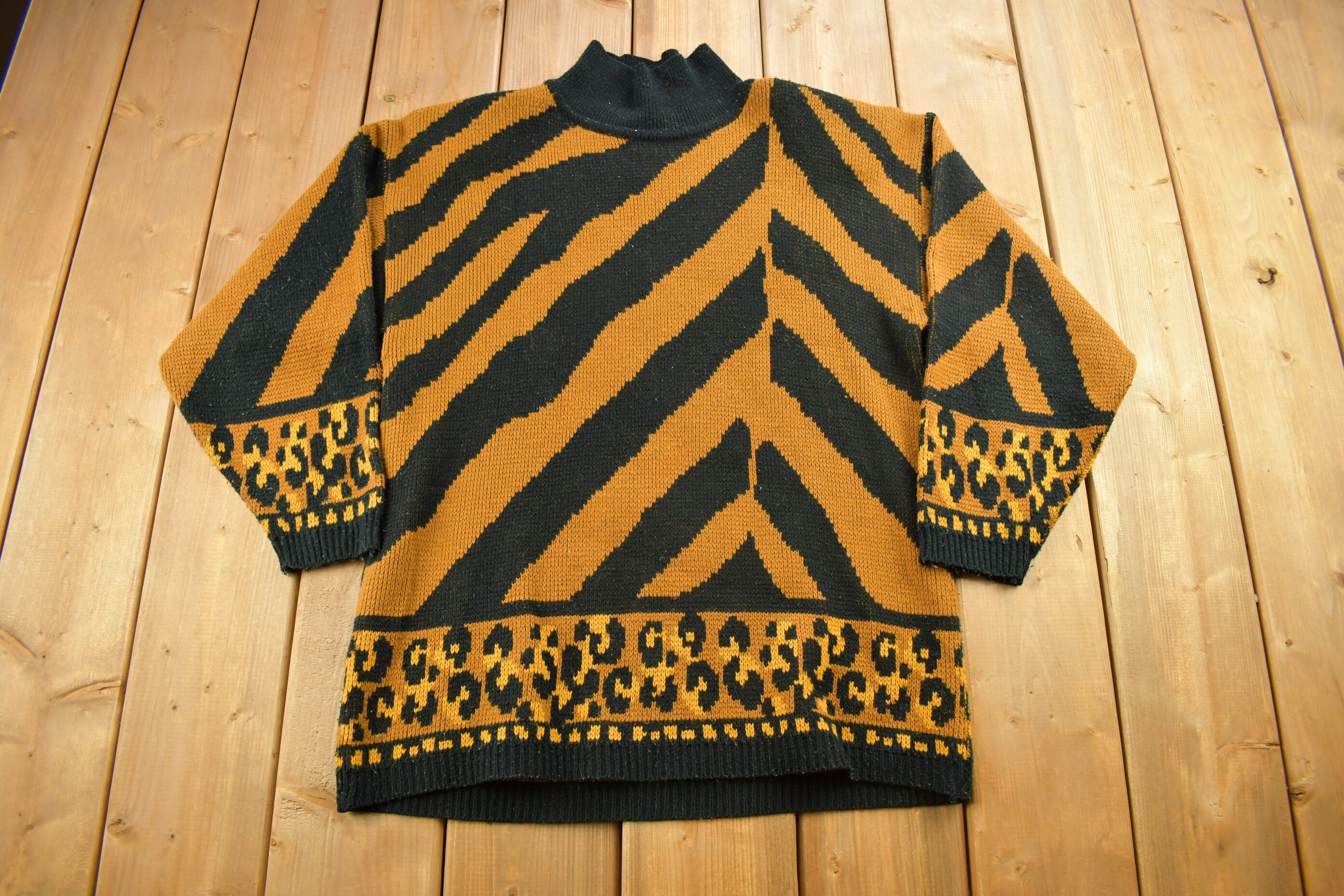 Vintage 1990s Michael Carrie Tiger Striped Knitted Sweater
