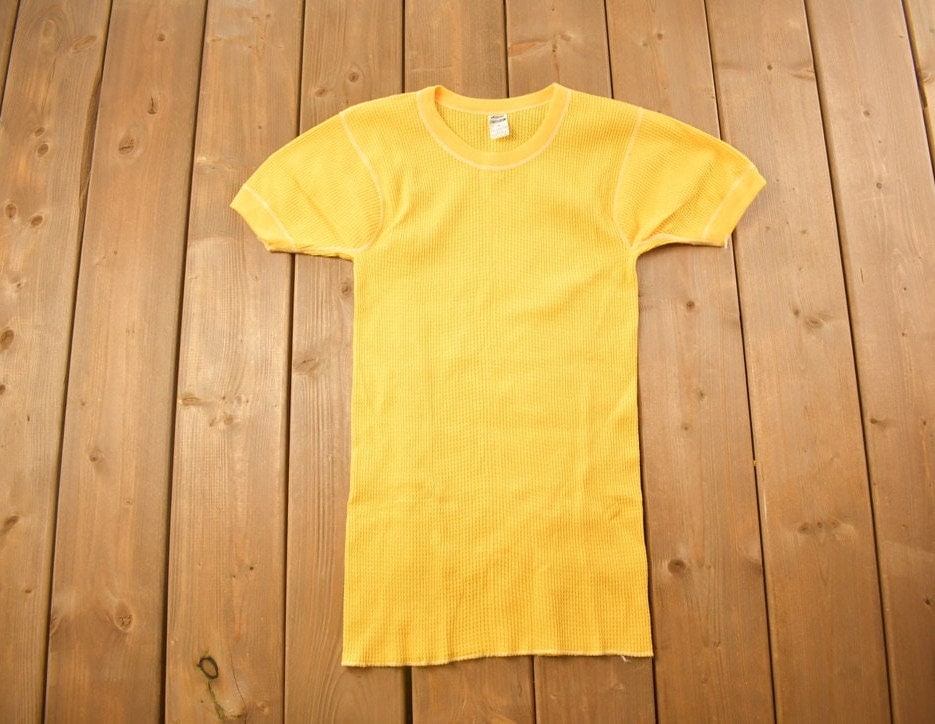 Vintage 1970s Deadstock Atlantic Sanfor Knit Thermal Yellow T Shirt