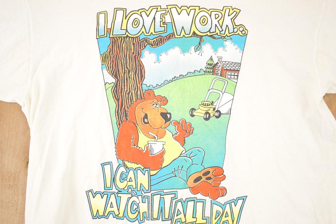 Vintage 1990s I Love Work Comedy Bear Souvenir Travel T-Shirt Men's M