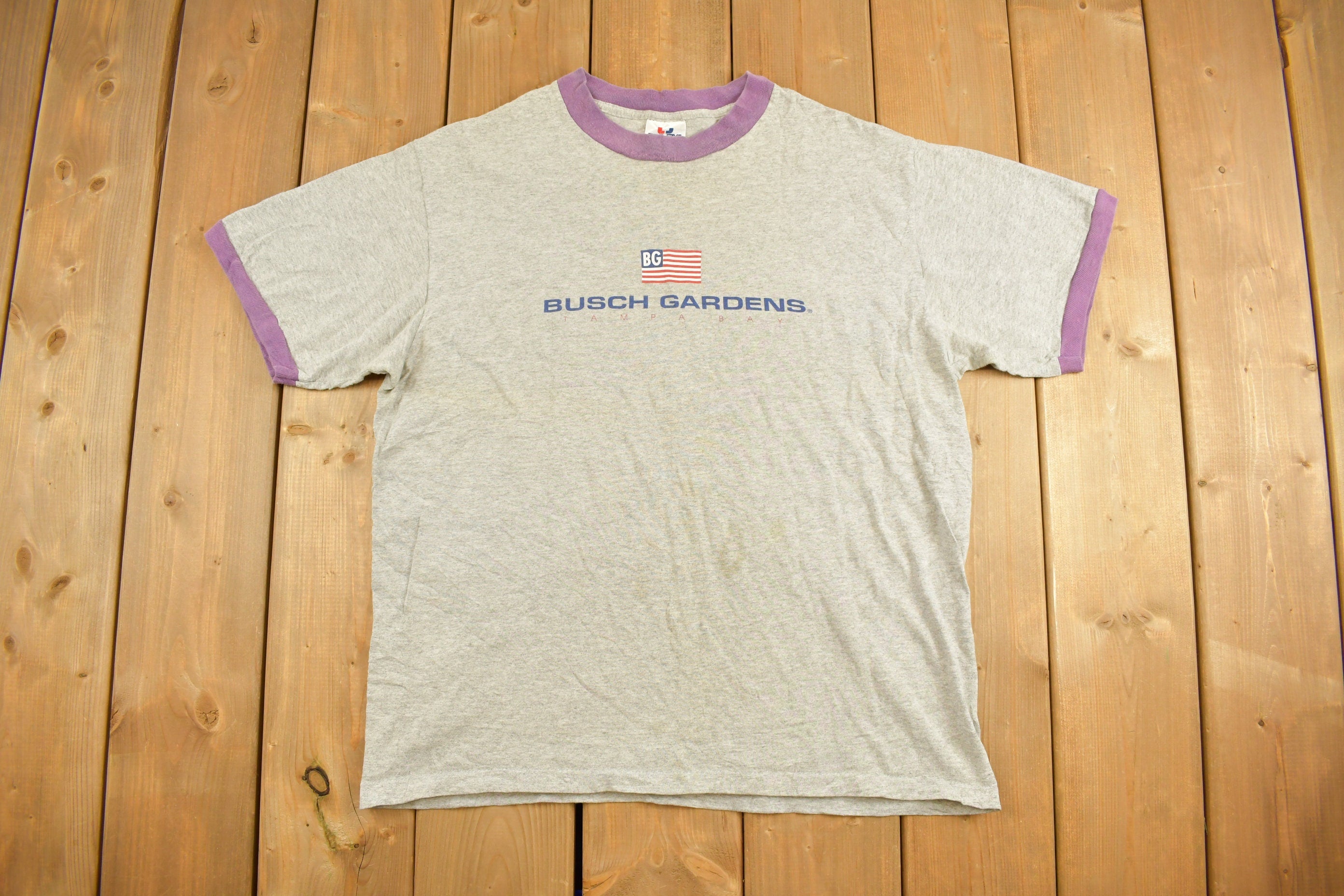 Vintage 1990s Busch Gardens Ringer Souvenir T Shirt Streetwear Made In USA