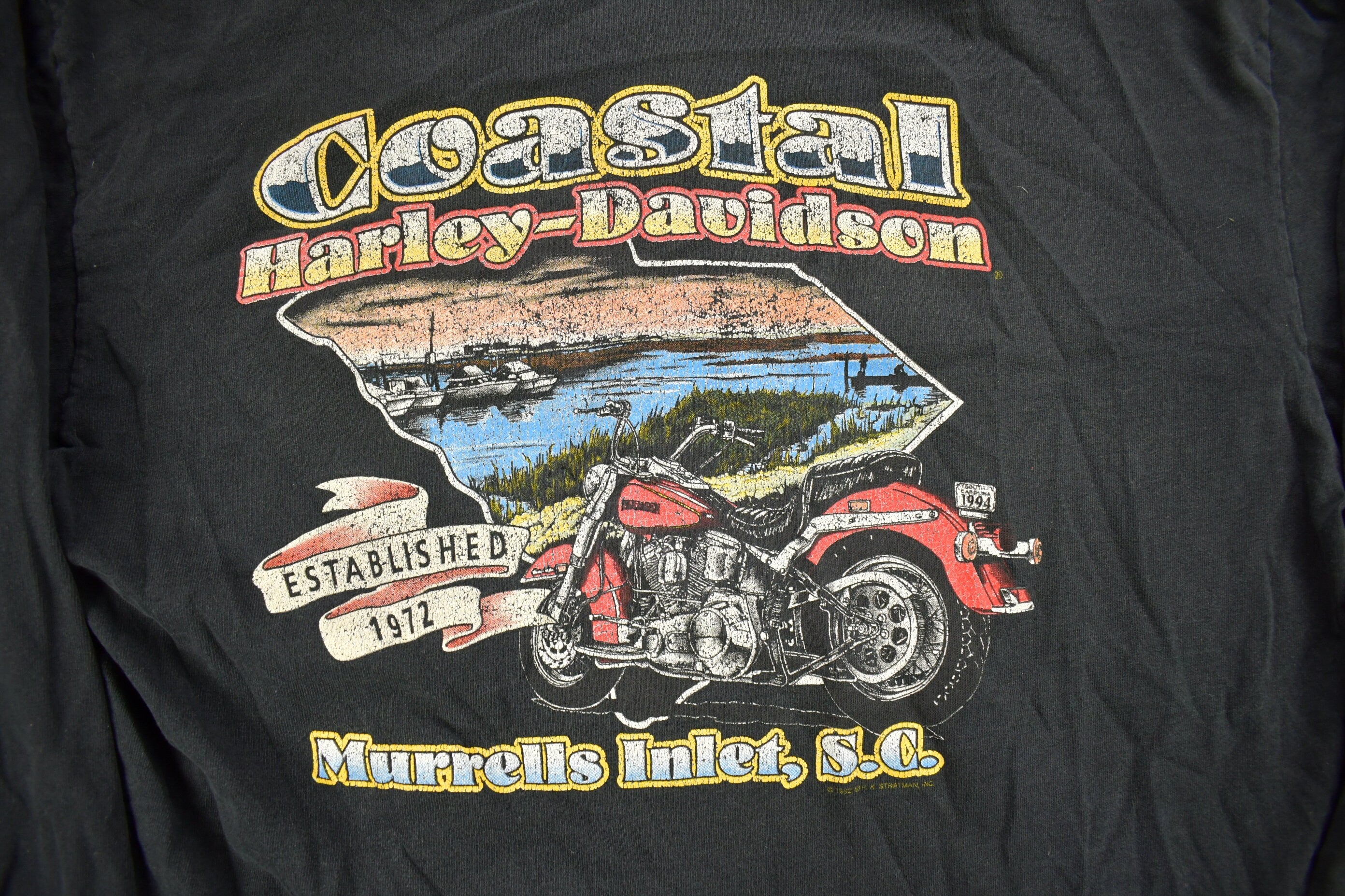 Vintage 1993 Harley Davidson Motorcycles Murrells Intel South Carolina T-Shirt