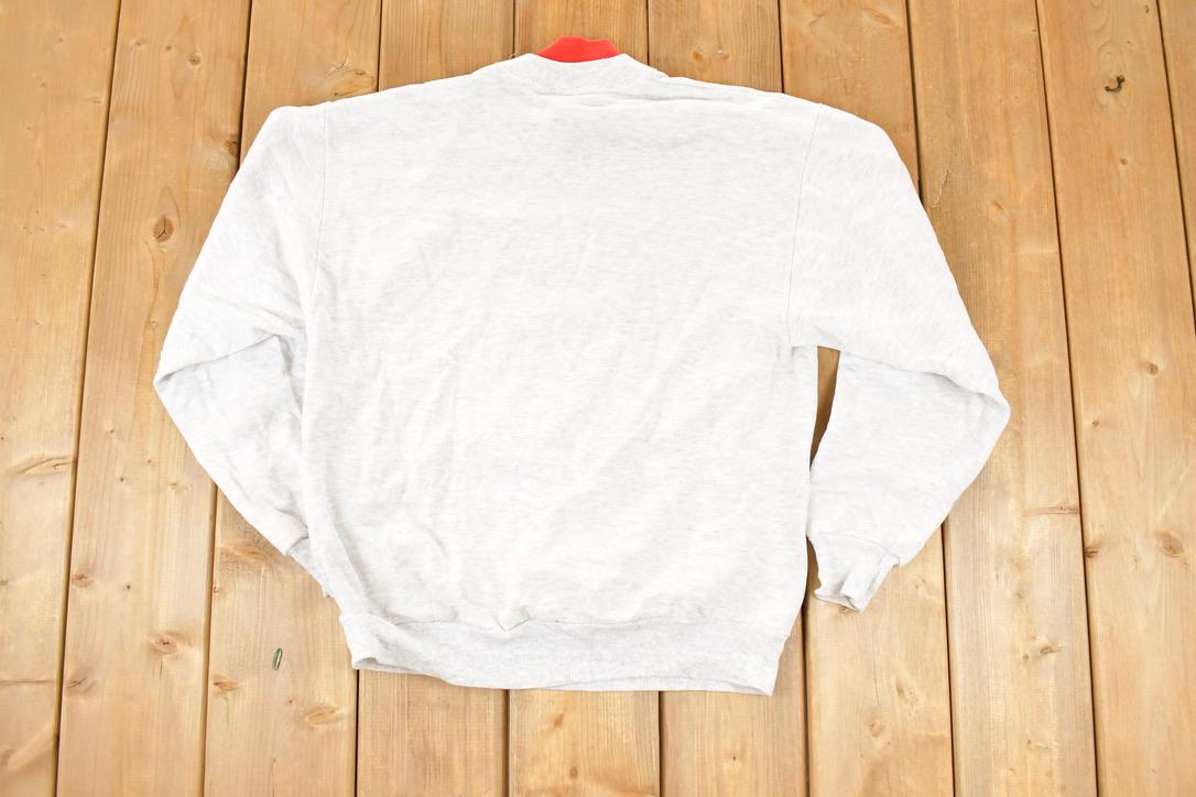 Vintage 1990s Cute Autumn Farm Collared Crewneck Sweatshirt Men's M