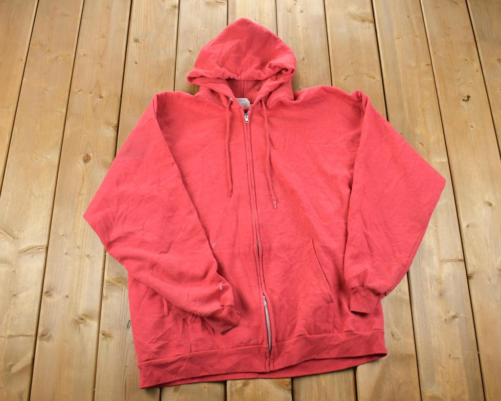 Vintage 1990s Blank Red Clique Full Zip Hooded Sweatshirt