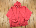 Vintage 1990s Blank Red Clique Full Zip Hooded Sweatshirt