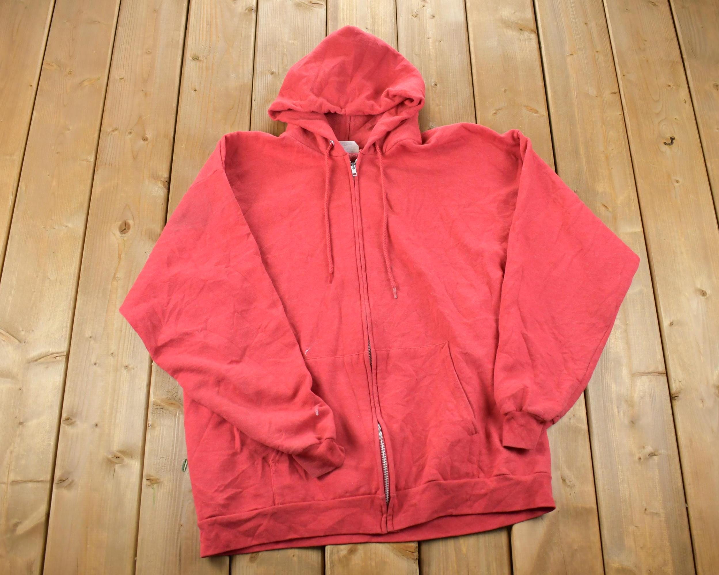 Vintage 1990s Blank Red Clique Full Zip Hooded Sweatshirt