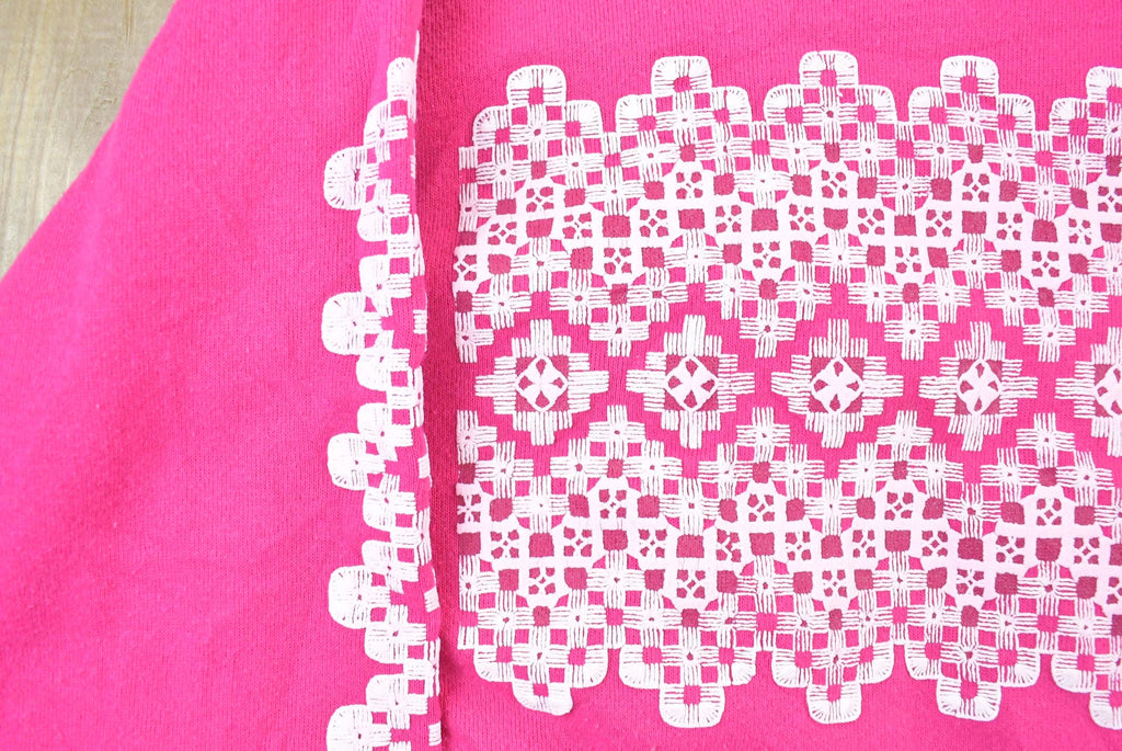 Vintage 1990s Pink Collared Abstract Puffy Print Cute Crewneck Sweater