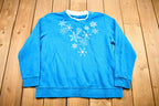 Vintage 1990s Snowflake Crewneck , Winter Nature Print Sweatshirt , Grandma Style Pullover Sweatshirt , Streetwear + Retro Style