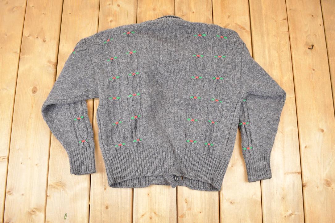 Vintage 1990s Susan Bristol Abstract Wool Knit Cardigan Sweater Women's M