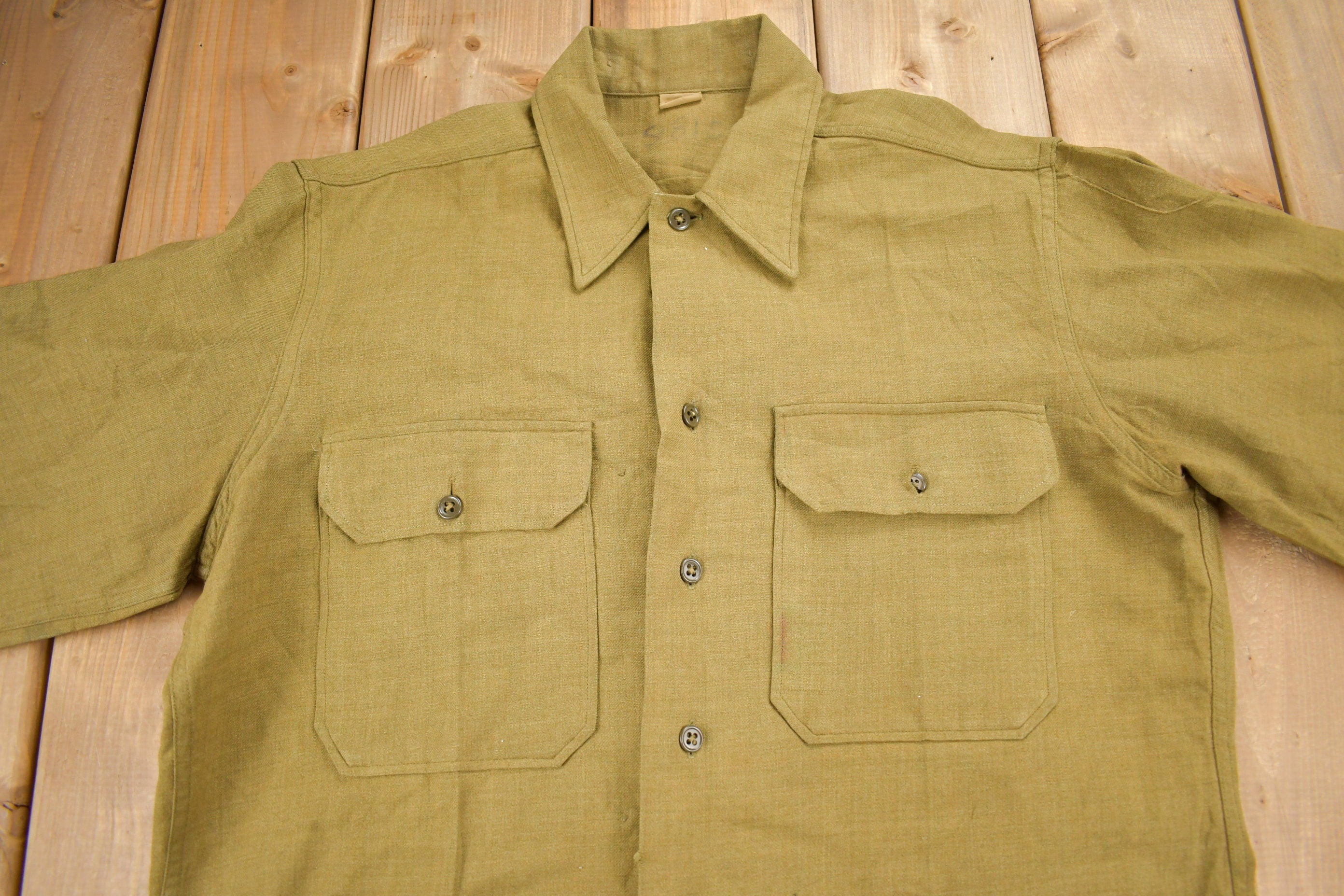 Vintage 1940s Military Button Up Shirt