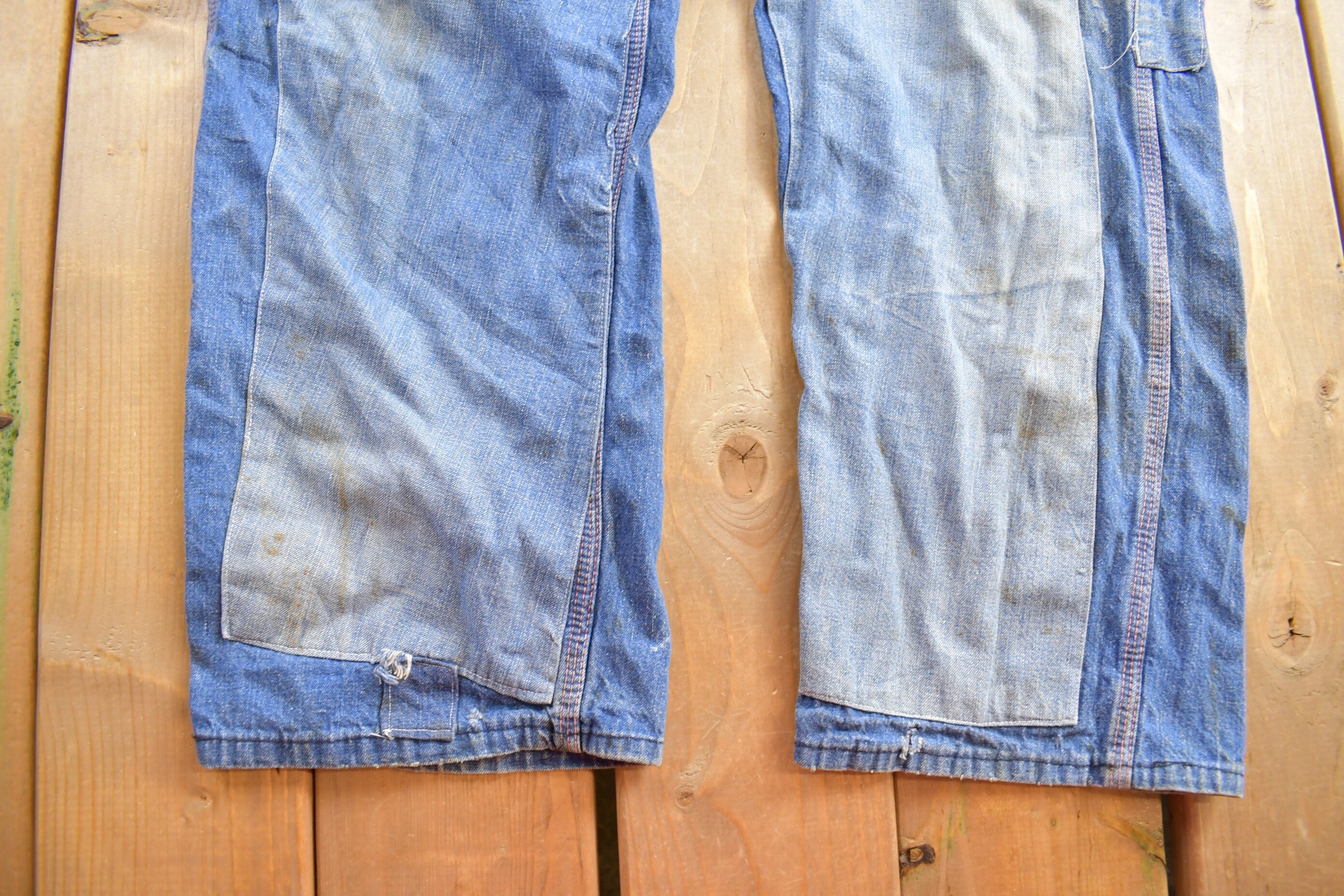 Vintage 1990s Wrangler Distressed Patchwork Denim Jeans Size 39 x 27 American Vintage