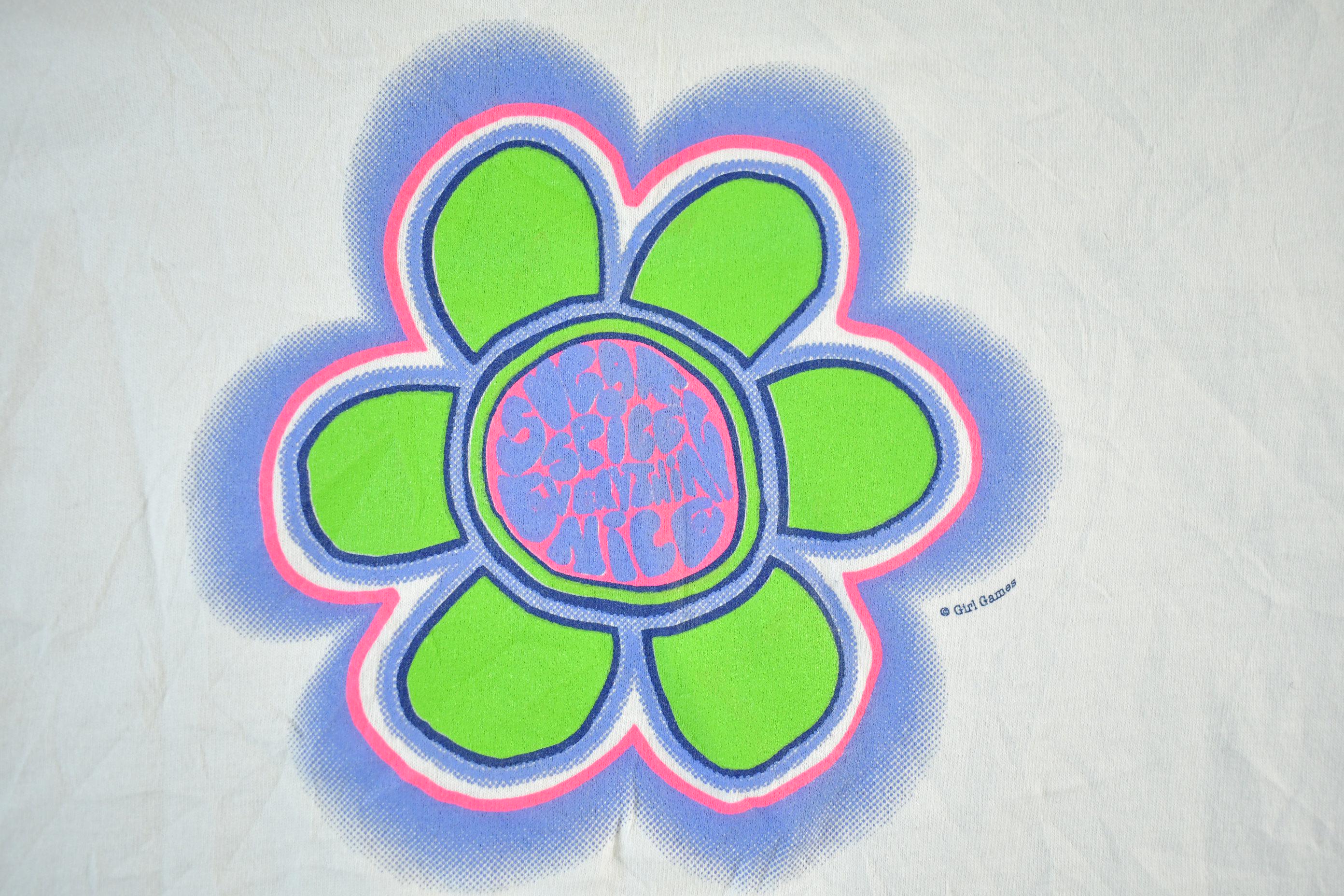 Vintage 1990s Floral Girl Games Graphic Ringer T-Shirt Women's XL