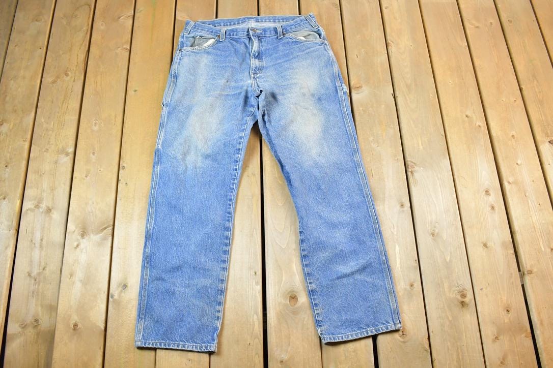 Vintage 1990s Dickies Denim Work Jeans Size 34 x 29 Made In USA  90s Carpenter Pants  Distressed Carhartt  Vintage Workwear