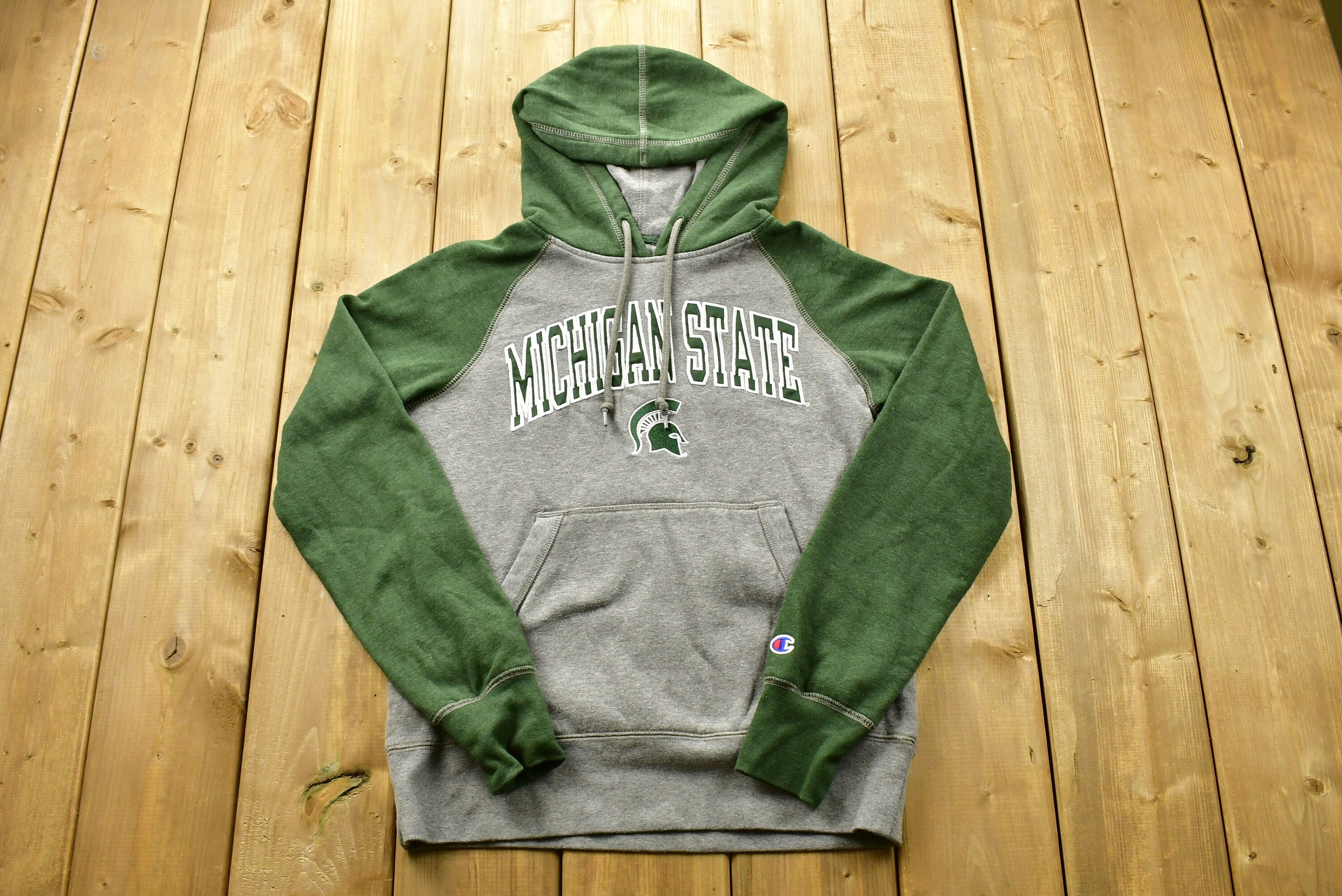 Vintage 1990s University of Michigan State Spartans Collegiate Raglan Champion Hoodie
