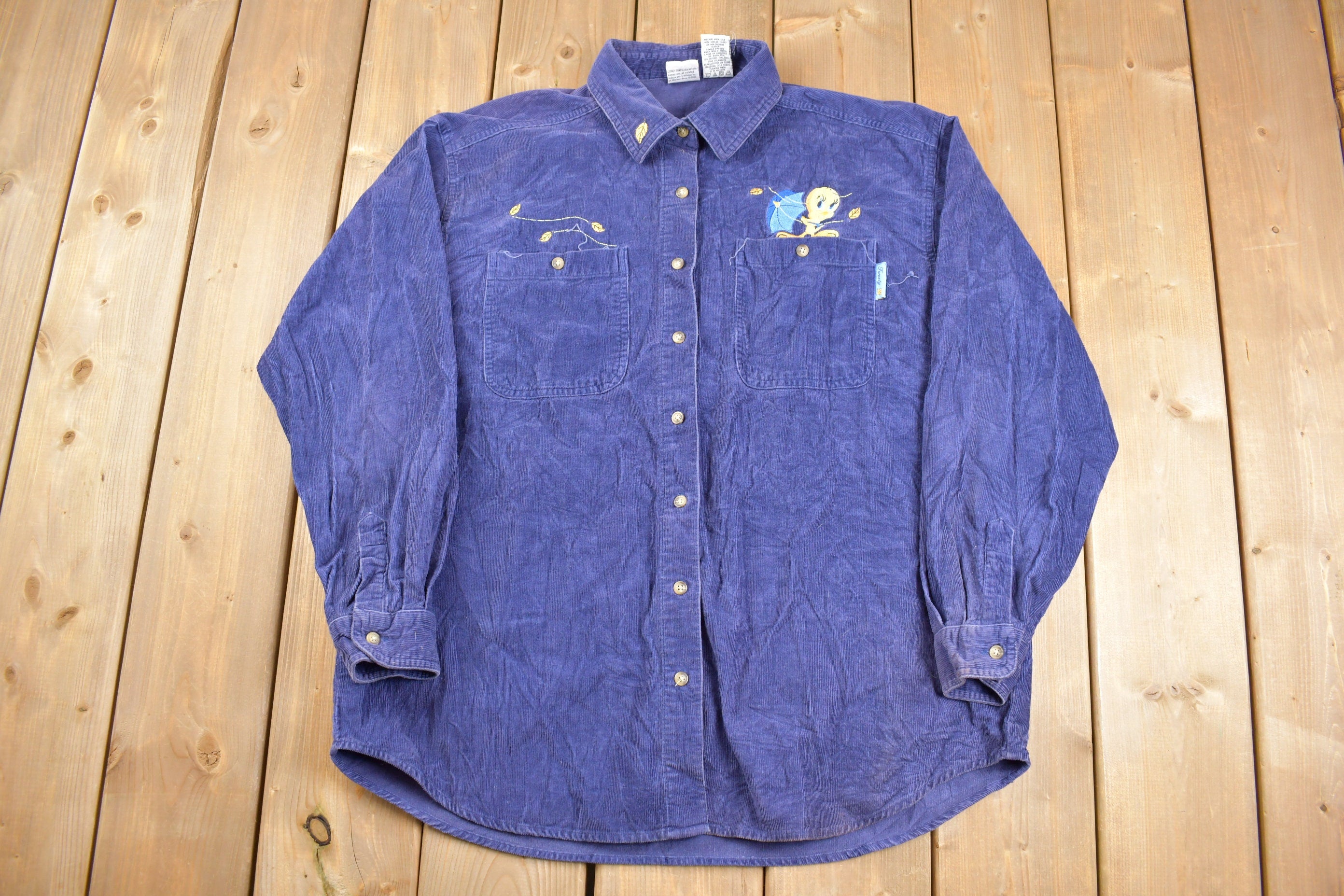 Vintage 1990s Tweety Bird Corduroy Button Up Shirt